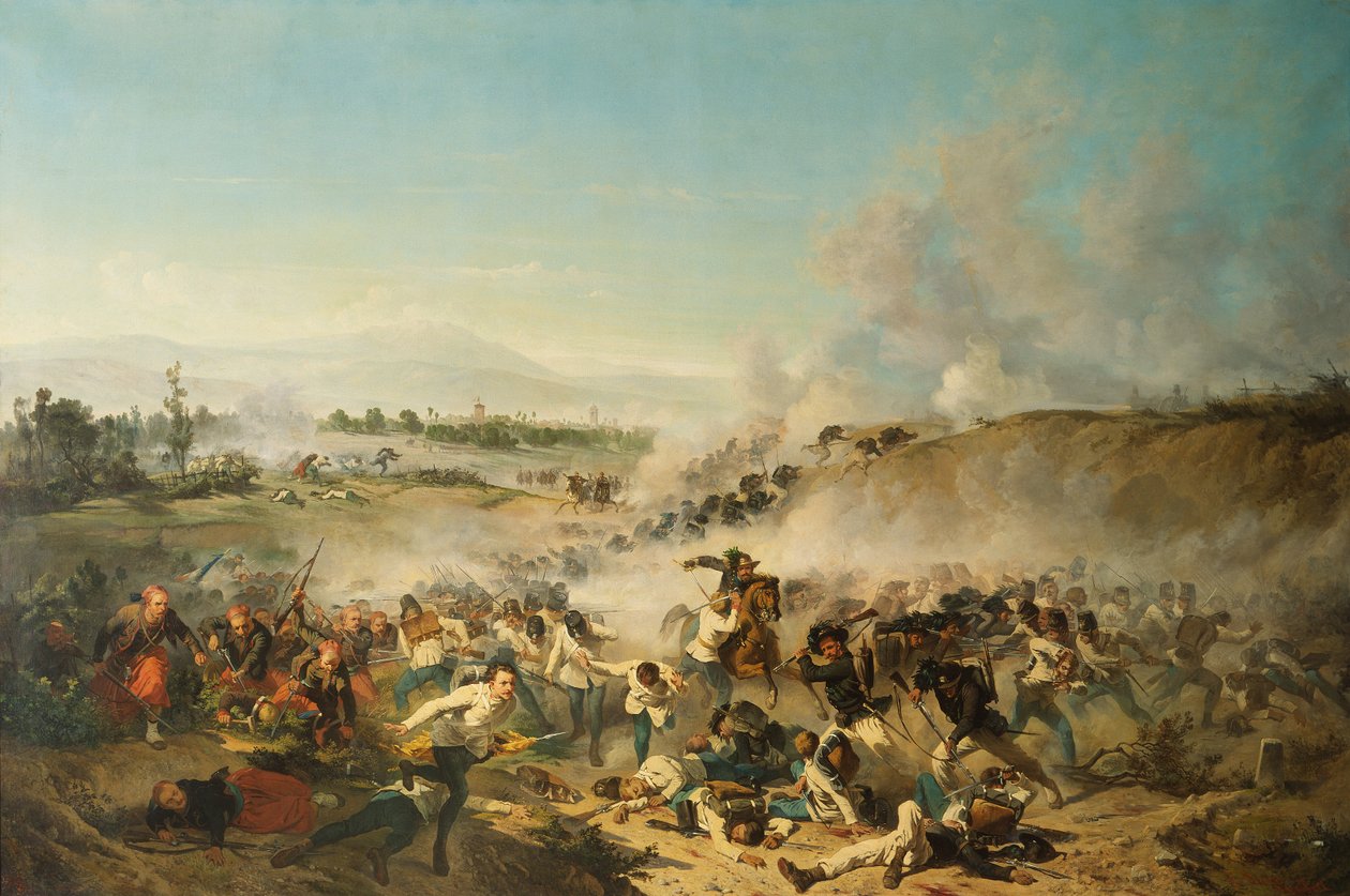 Slaget ved Palestro utkjempet i 1859 (olje på lerret) av Emilio Lapi