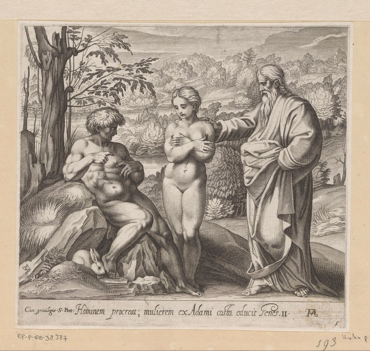 Gud skaper mann og kvinne Malerier i Raphaels Loggia (serietittel) La Sacra Genesi (serietittel) av Francesco Villamena