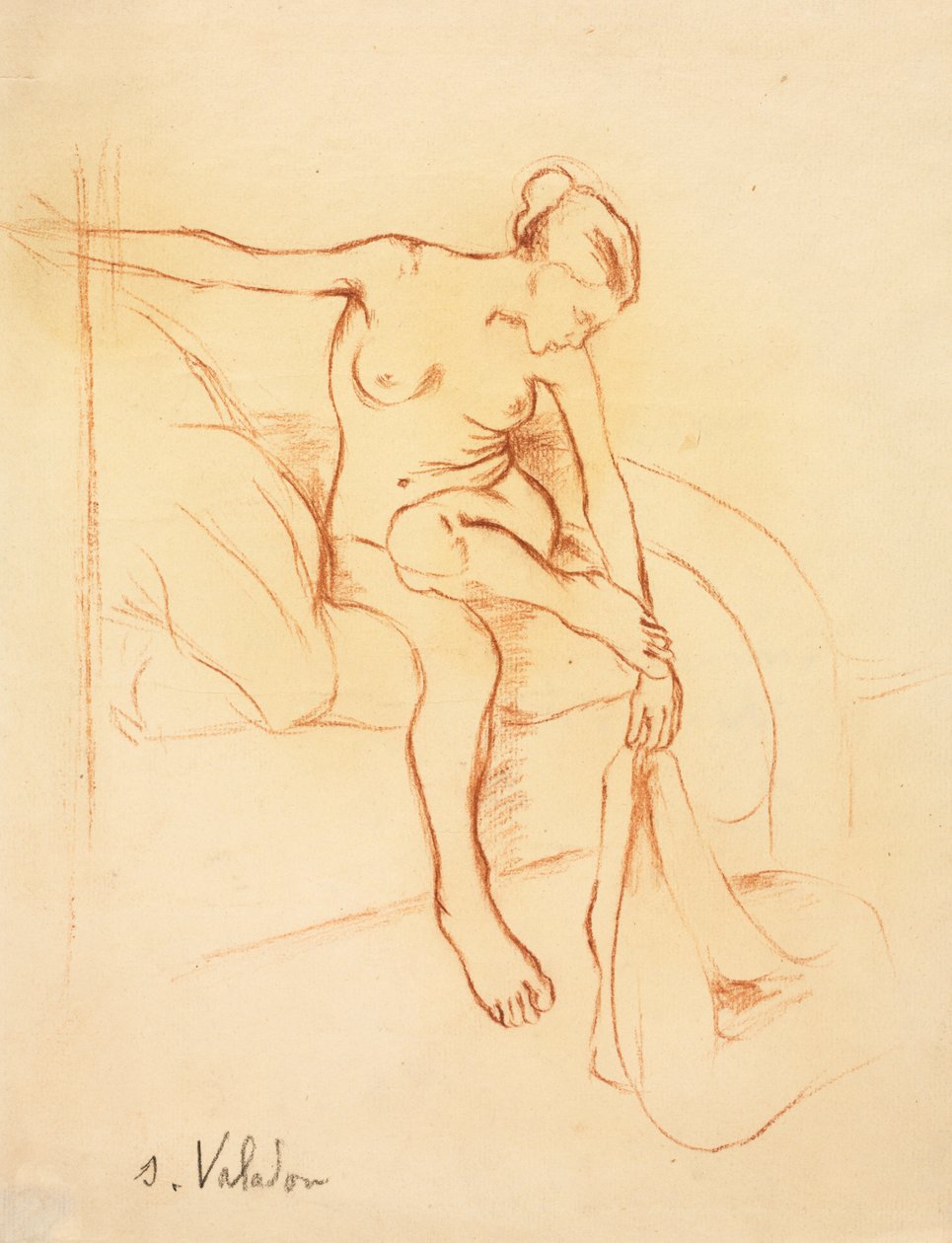 Naken kvinne sitter på en seng, første tredje 1900-tallet. av Marie Clementine (Suzanne) Valadon