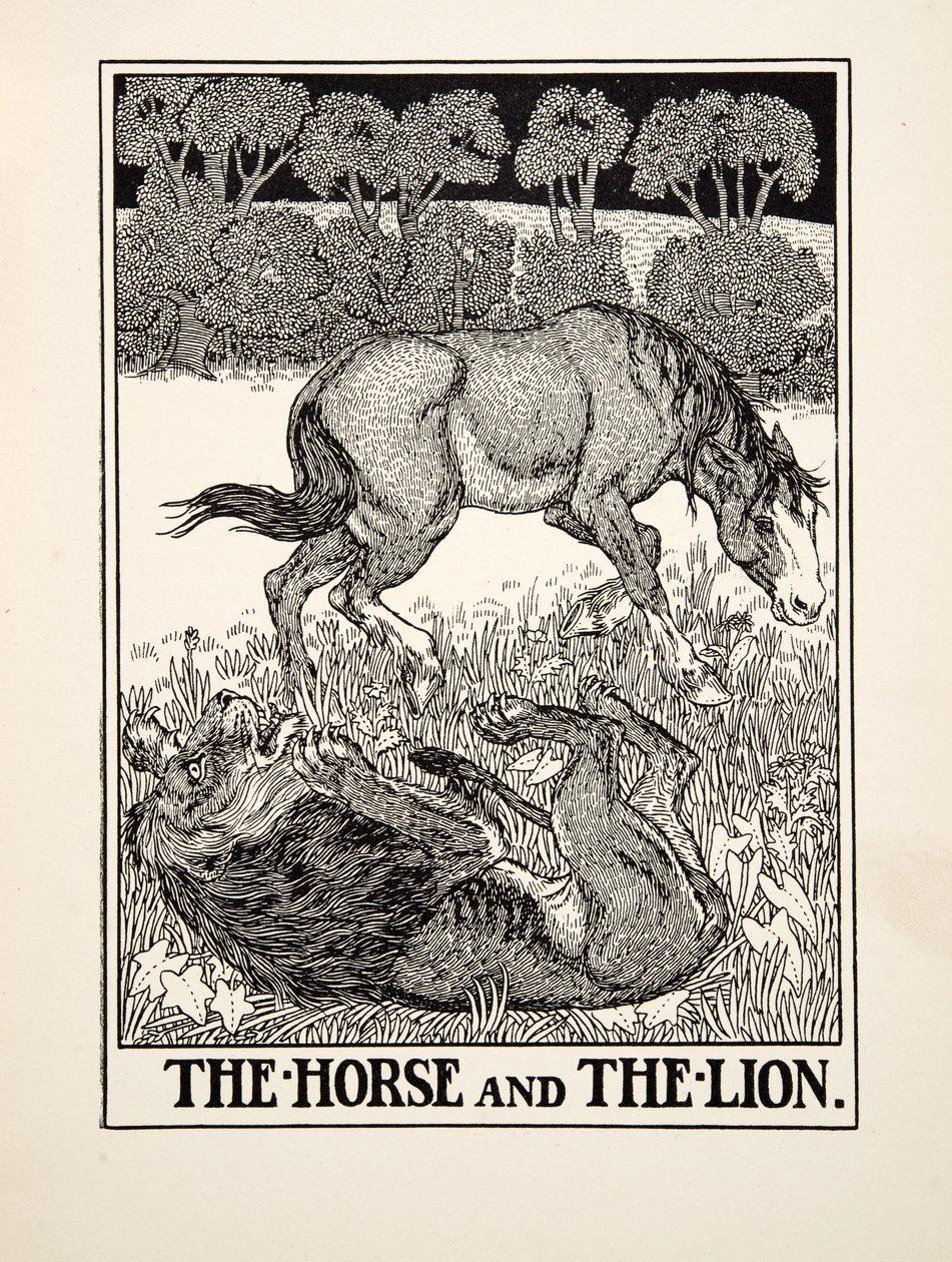 The Horse and the Lion, fra A Hundred Fables of Aesop, pub.1903 av Percy J. Billingshurst