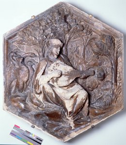 Poesi, sekskantet dekorativ relieffflis fra en serie som viser de syv liberale kunstene, muligens basert på design av Giotto (ca. 1266-1337) ca. 1334-48 (marmor)