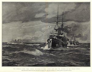 The Imperial Tour, HMS Ophir, eskortert av HMS Juno og HMS St George, i Det indiske hav av Eduardo de Martino