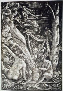Heksene på sabbaten, etter Hans Baldung Grien, illustrert i en magihistorie publisert sent på 1800-tallet av Hans Baldung Grien