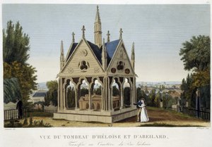 Graven til Héloïse og Abelard ved Père Lachaise, ca. 1820 - i ""Views of Paris"" av Courvoisier