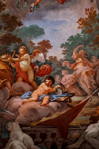 Romulus blir ønsket velkommen i Olympus av Jupiter. Detalj av "Apotheosis of Romulus" 1775 -1779, freskomaleri