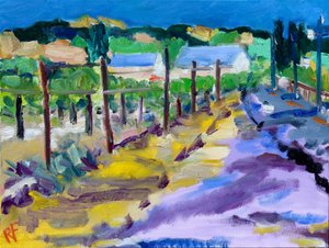 Vineyard Outside Santa Rosa, 2021 (olje på lerret) av Richard H. Fox