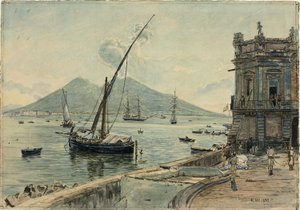 Napoli med Vesuv av Rudolf von Alt