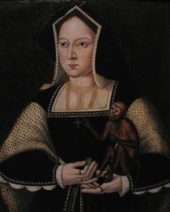 Portrett av Katarina av Aragon, med kjæledyrapen, kopi etter Lucas Horenbout, ca 1530