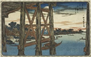 Twilight Moon at the Ryogoku Bridge (Ryogoku no yoizuki), fra serien "Famous Views of the Eastern Capital (Toto meisho)" av Utagawa Hiroshige