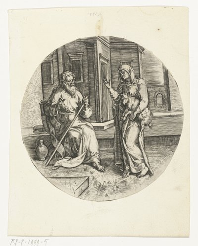 Anna tar med den blinde Tobit en geit Story of Tobias (serietittel) av Anonymous