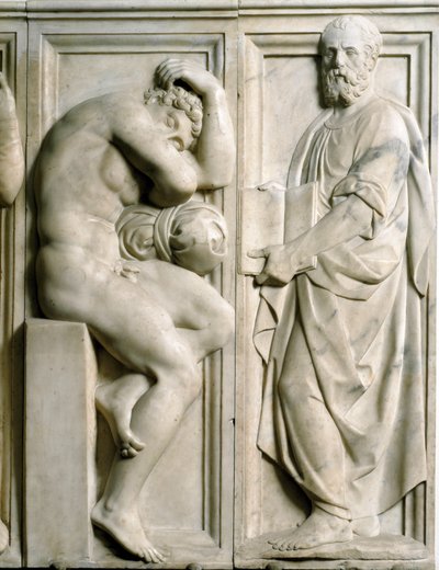 Prophete and Ignudo Lav marmorrelieff av Baccio Bandinelli (1493-1560) av Baccio Bandinelli