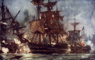 The Majestic i slaget ved Nilen, 1798 av Charles Edward Dixon