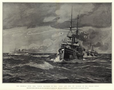The Imperial Tour, HMS Ophir, eskortert av HMS Juno og HMS St George, i Det indiske hav av Eduardo de Martino