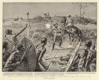 Heroiske gjerninger i Matabele-krigen, løytnant Crewes galante oppførsel nær Umguza-elven av Frank Dadd
