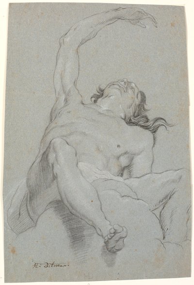 Naken mann, sett "de sotto in su". Studie for figur i takmaling av Heinrich Dittmers
