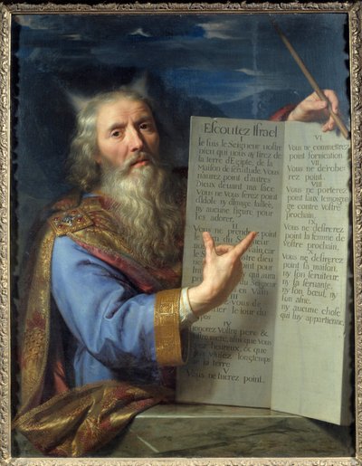 Moses og lovens tabeller. Maleri av Philippe De Champaigne (1602-1674) Ec. Flam. av Philippe de Champaigne