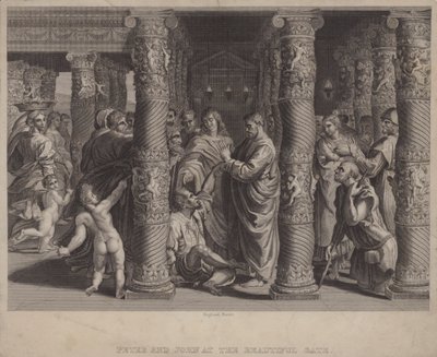Peter og Johannes ved den vakre porten (gravering) av after Raphael