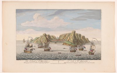 Utsikt over øya Saint Helena Øya St Helen. Tilhører East India Company of England (tittel på objekt) Oppgjør av VOC (serietittel) av Robert Sayer