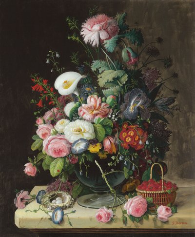 Stilleben, vase med blomster av Severin Roesen