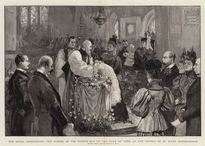Den kongelige dåp, navngivningen av den andre sønnen til hertugen av York ved Church of St Mary, Sandringham av Sydney Prior Hall