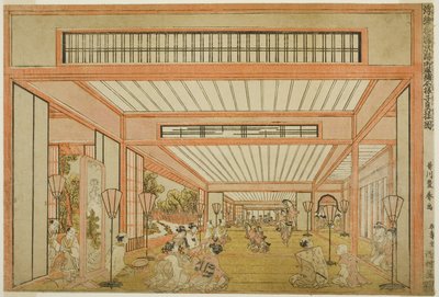 Utsikt over mottaksrommene i Japan - Underholdning på rottens dag i moderne stil, ca. 1771-76 av Utagawa Toyoharu