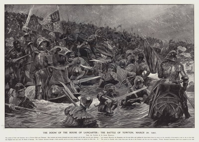 The doom of the House of Lancaster: the Battle of Towton, 29. mars 1461 (litho) av Richard Caton II (after) Woodville